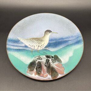 Vintage Norman Brumm Enamel On Copper Plate Sandpiper Signed Art Bird Nautical